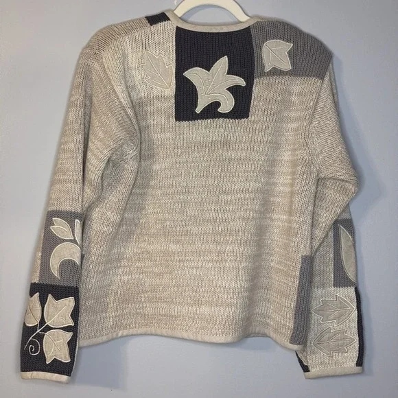 VTG Orvis Women's Patchwork Leaf Knit Grandma Sweater Button Front Cottagecore S - Picture 2 of 16